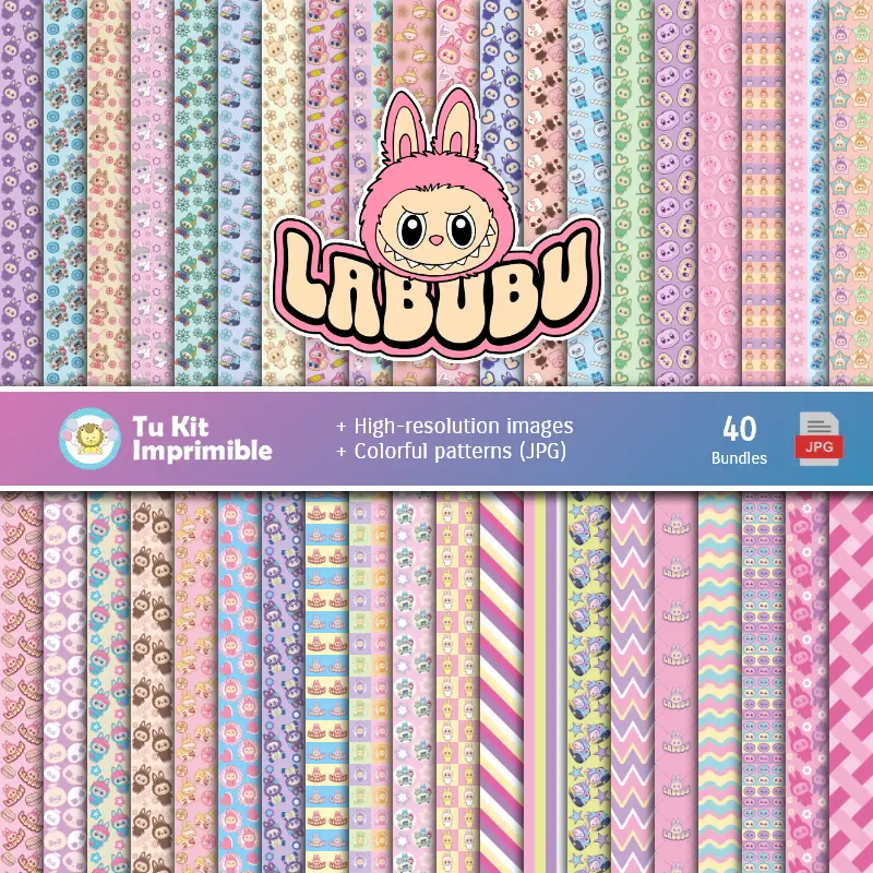 Set de Papel Digitales Labubu - Fundos para Festas e Scrapbooking
