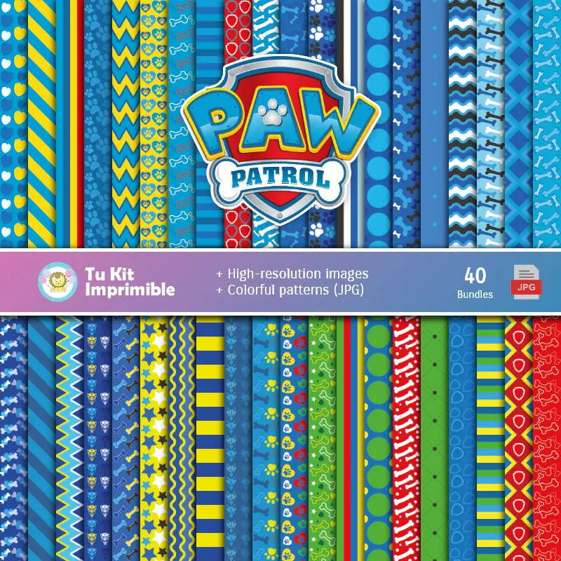 Set de Papeles Digitales Paw Patrol Patrulla Canina - Fundos para Festas e Scrapbooking
