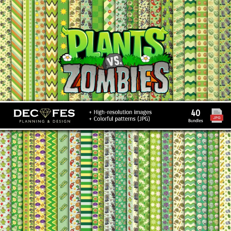 Fondos | Set de Papeles Digitales Plantas vs Zombies - Fundos para Festas e Scrapbooking