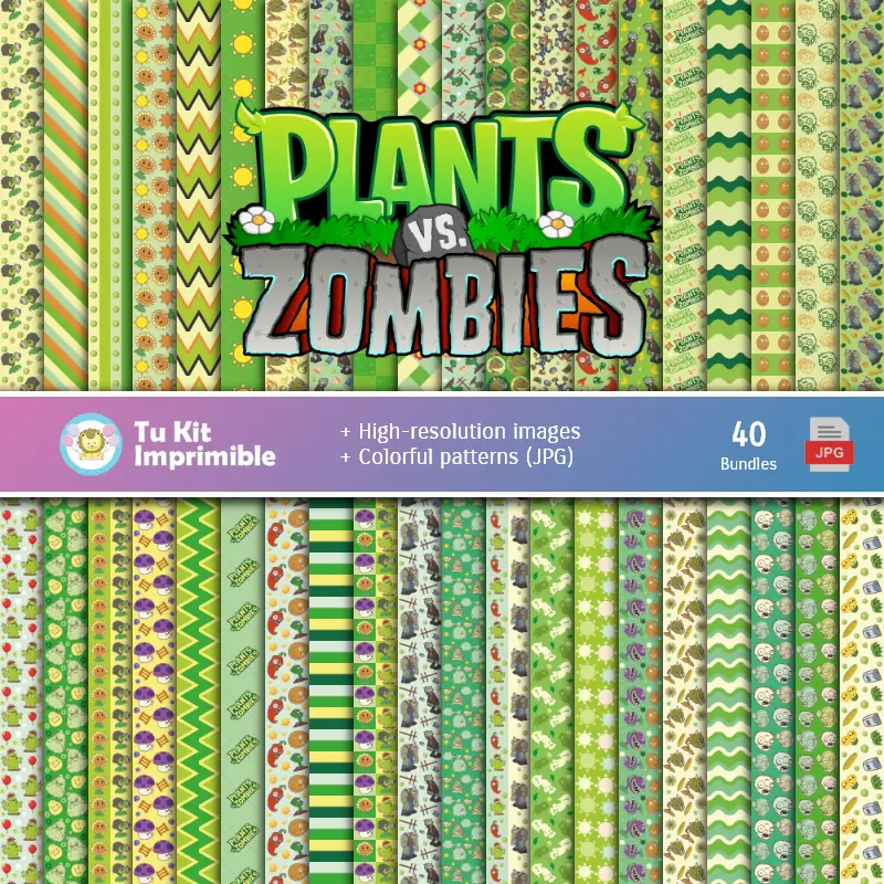 Set de Papeles Digitales Plantas vs Zombies - Fundos para Festas e Scrapbooking