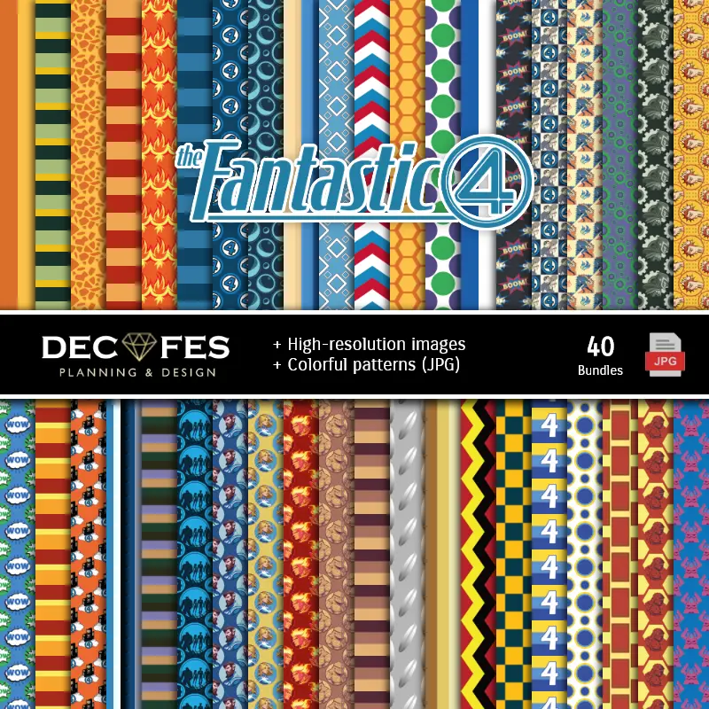 Fondos | Set de Papeles Digitales Os 4 Fantásticos - Fundos para Festas e Scrapbooking