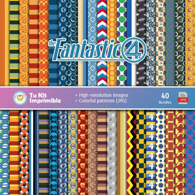 Set de Papeles Digitales Os 4 Fantásticos - Fundos para Festas e Scrapbooking