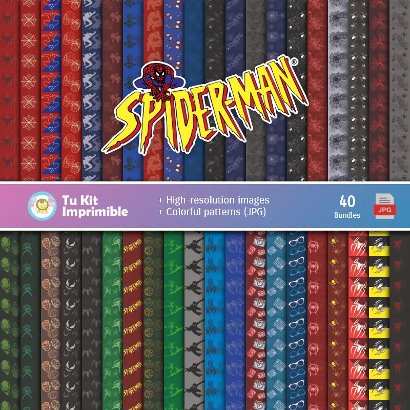 Set de Papeles Digitales Homem Araña - Fundos para Festas e Scrapbooking