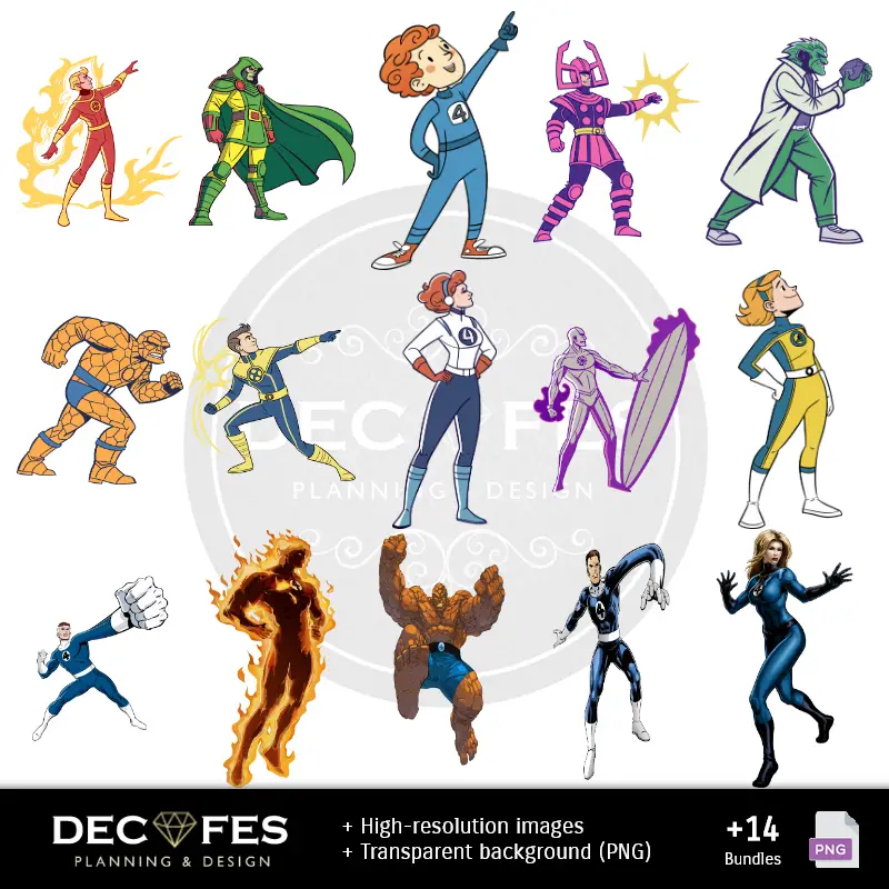 Personajes | Papel Digital Os 4 Fantásticos - Imprimíveis para Scrapbook e DIY