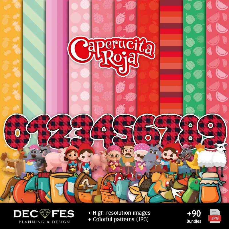 Digital Paper The Red Riding and The Wolf - Stampabile per Scrapbook e fai da te