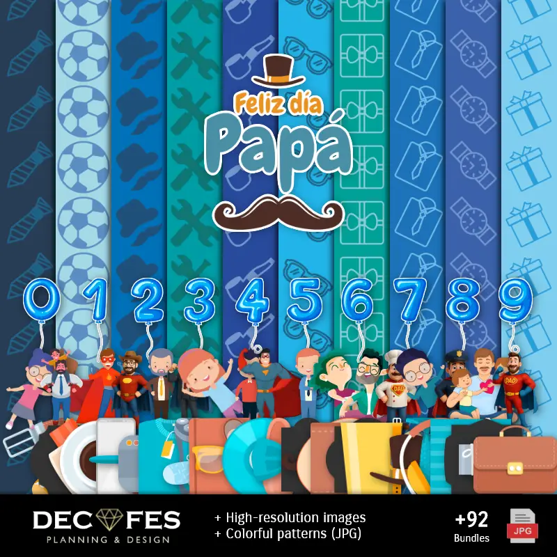 Números Temáticos | Digital Paper Padre's Day - Stampabile per Scrapbook e fai da te