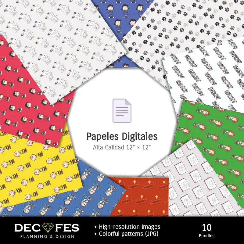 Collages | Papel Digital Snoopy - Imprimíveis para Scrapbook e DIY