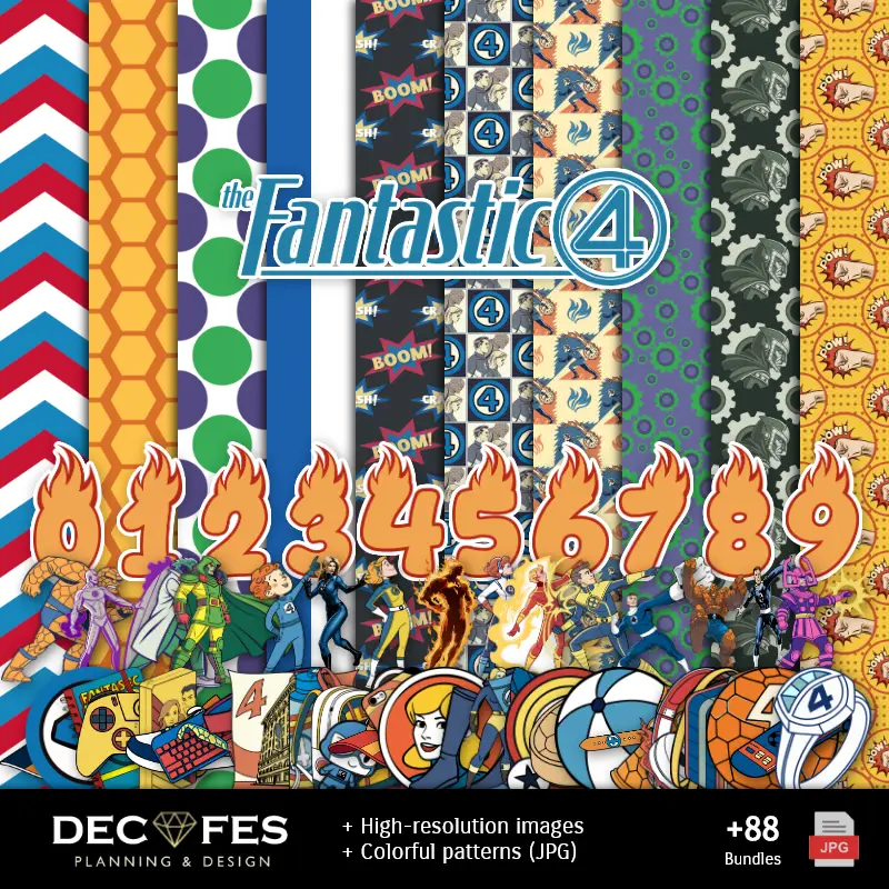 Patrones | Digital Paper The 4 Fantastic - Stampabile per Scrapbook e fai da te