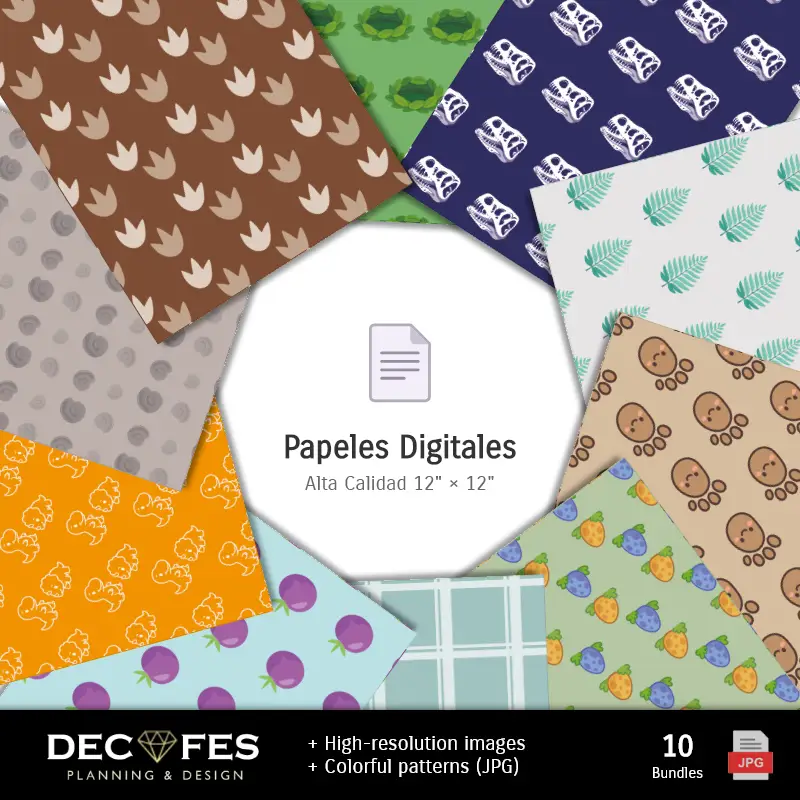 Collages | Dinosaures en papier numérique - Imprimable pour Scrapbook et bricolage