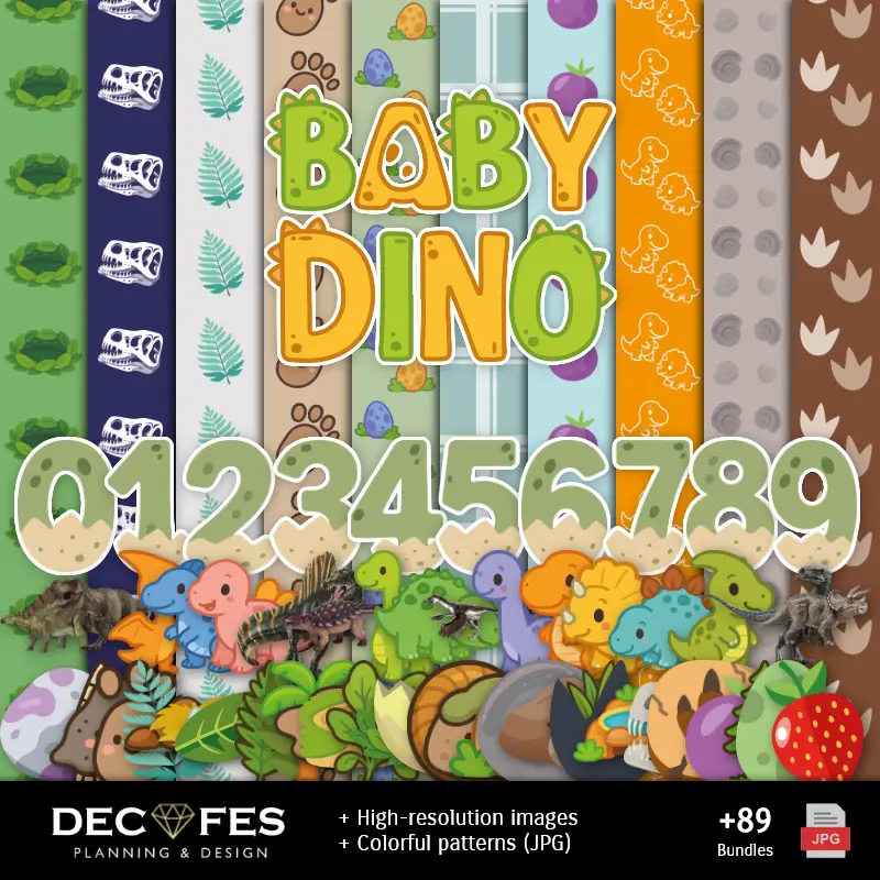 Dinosaures en papier numérique - Imprimable pour Scrapbook et bricolage