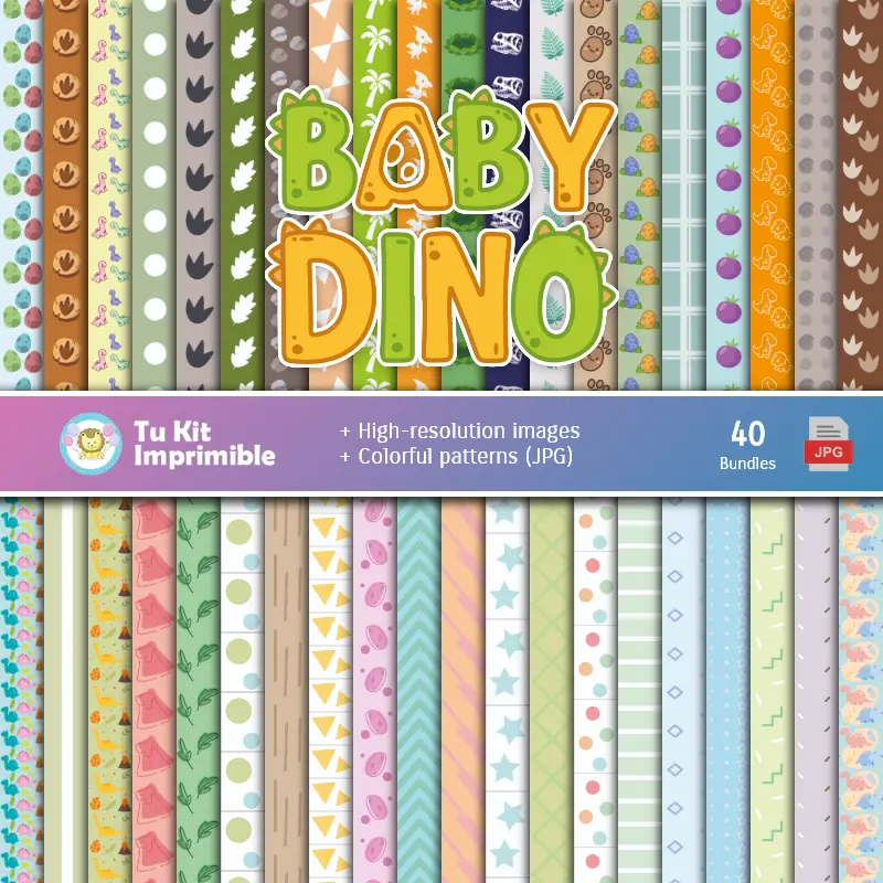 Dinosauri Digital Paper Set - Fontane per Fiesta e Scrapbooking