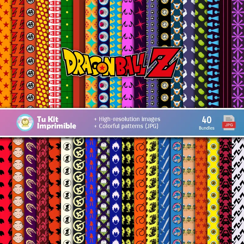 Dragon Ball Z Digital Papierset - Brunnen für Fiestas und Scrapbooking