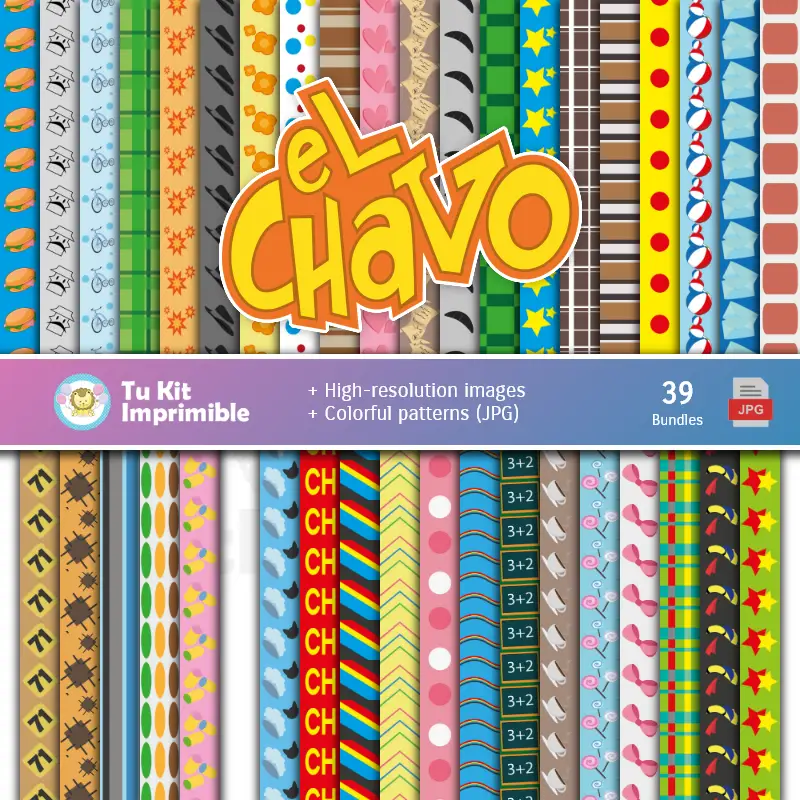 El Chavo del 8 Digital पेपर सेट - पर्व और स्क्रैपबुकिंग के लिए फाउंटेन
