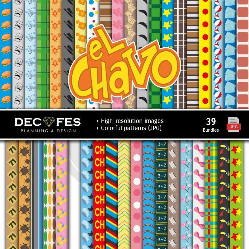 Fondos | Set de Papeles Digitales O Chavo de 8 - Fundos para Festas e Scrapbooking