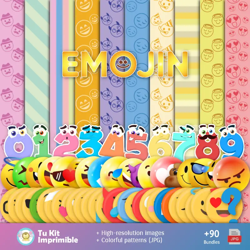 Números Temáticos | Emojis Emoticones modèles et textures - Scrapbook et kits de fête