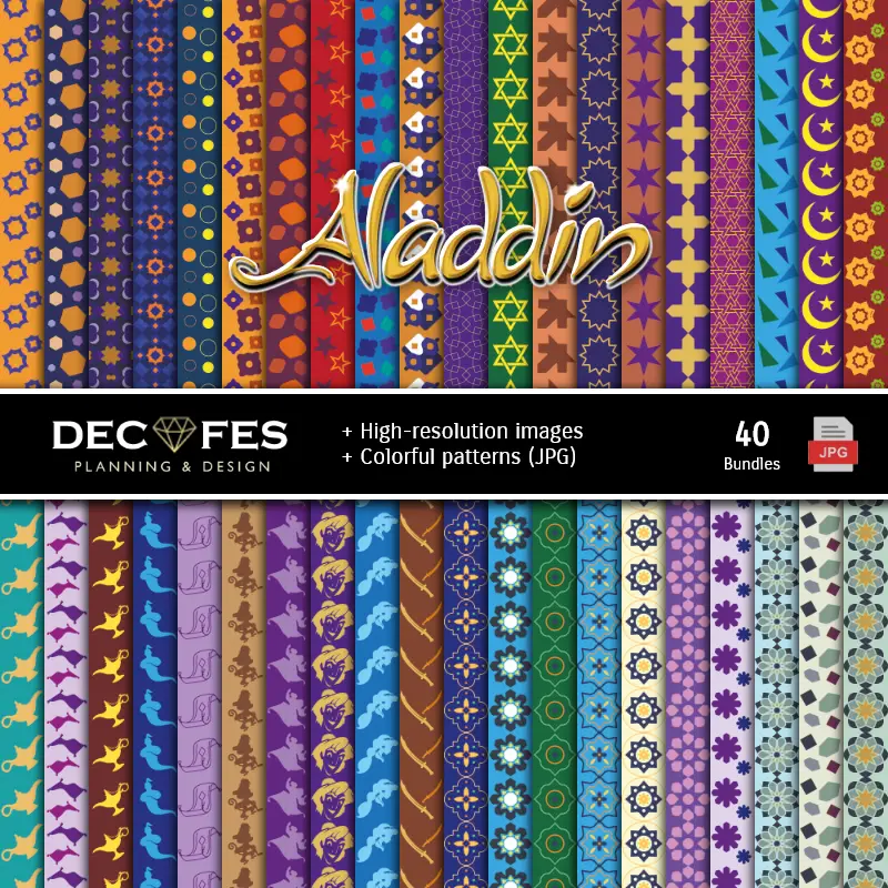 Fondos | Ensemble de papier numérique Aladin et Jasmine - Fontaines pour Festivals et Scrapbooking
