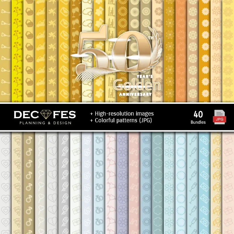 Fondos | Ensemble de papier numérique anniversaire 50 ans - Fondations pour les festivals et la scrapbooking