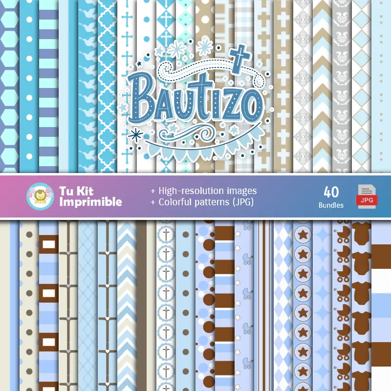 Ensemble de papier numérique Baptisant enfant - Festivals et Scrapbooking