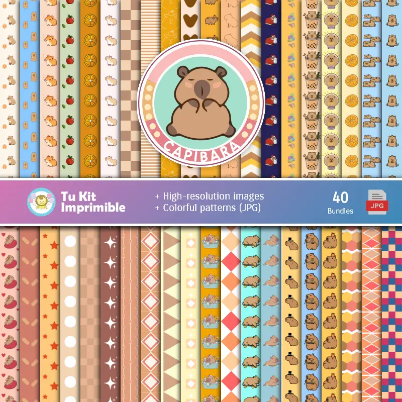 Ensemble de papier numérique Capíbara - Fontaines pour les fêtes et la scrapbooking