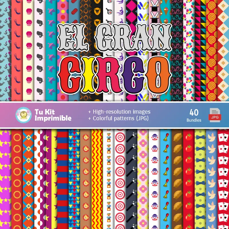 Ensemble de papier numérique Circus Clowns - Fondations et scrapbooking