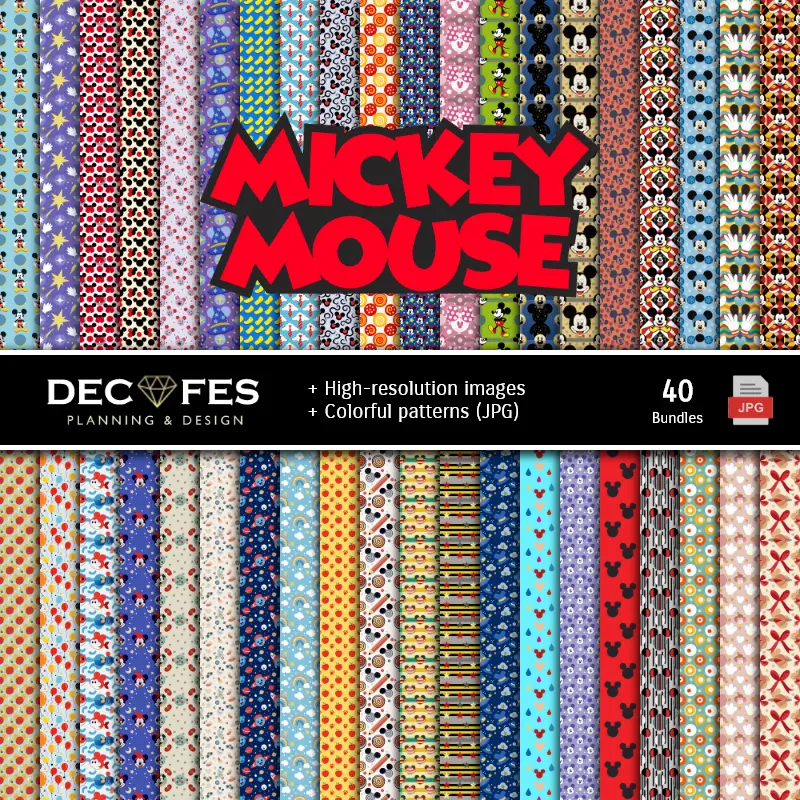 Fondos | Ensemble de papier numérique Mickey Mouse - Festivals et Scrapbooking