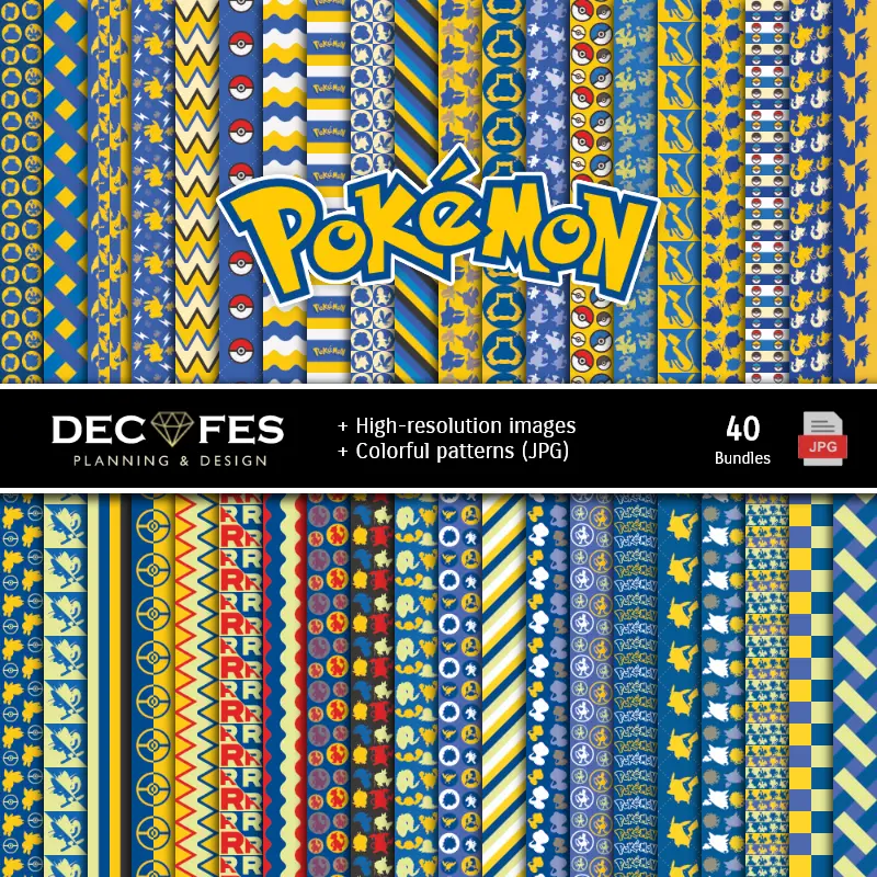 Fondos | Ensemble de papier numérique Pokémon - Fondations pour les festivals et le scrapbooking