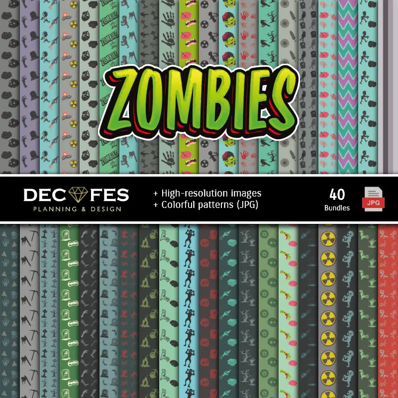 Fondos | Ensemble de papier numérique Zombies - Fondations et scrapbooking