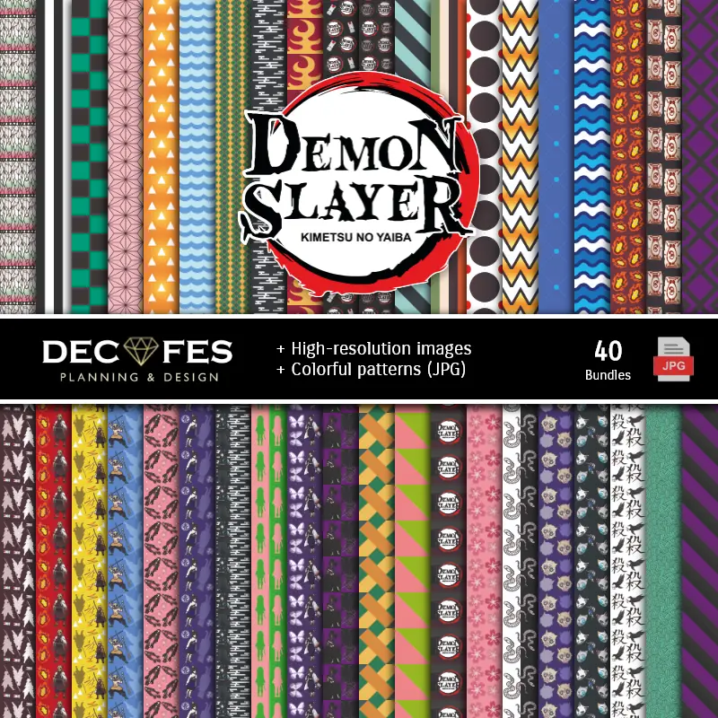 Fondos | Ensemble de papiers numériques Demon Slayer - Arrière-plans pour fêtes et scrapbooking