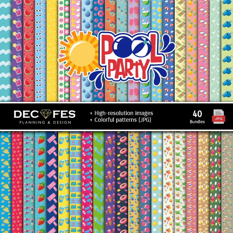 Fondos | Ensemble de papiers numériques Pool Party - Arrière-plans pour fêtes et scrapbooking