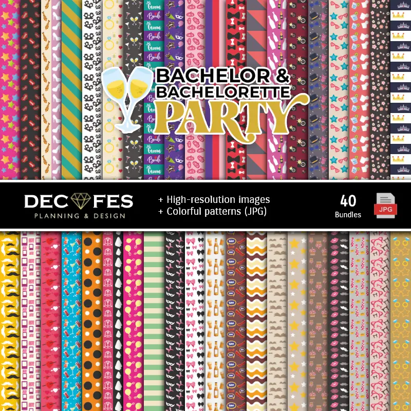 Fondos | Ensemble de papiers numériques pour enterrements de vie de garçon et de jeune fille - Arrière-plans pour fêtes et scrapbooking