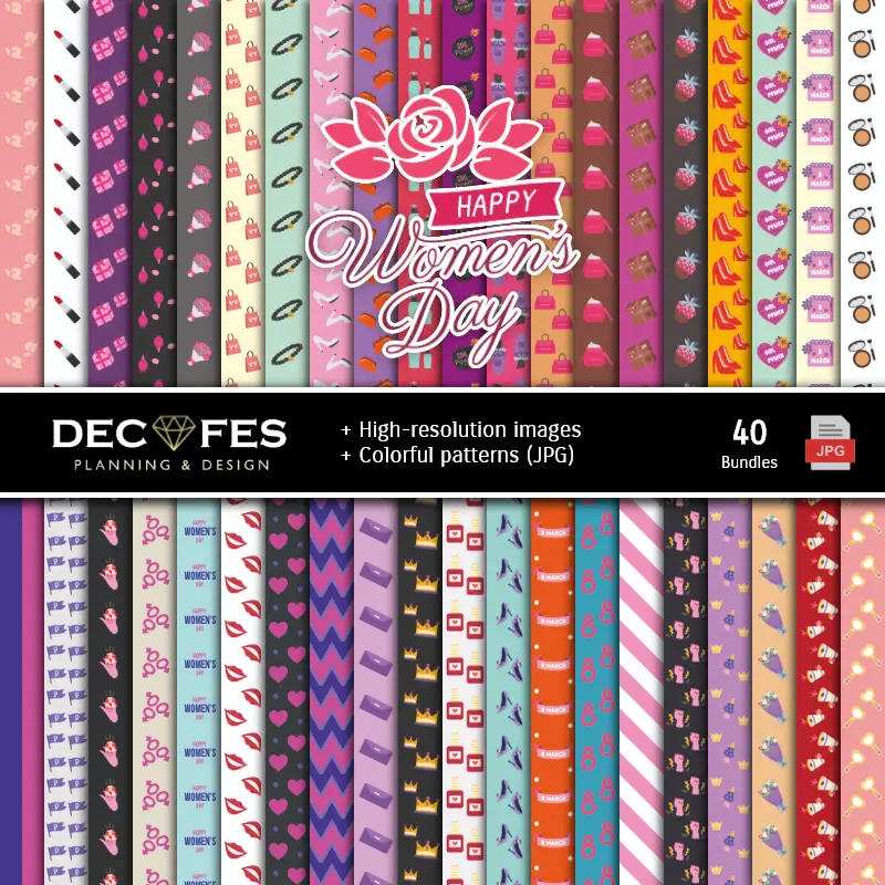 Fondos | Ensemble de papiers numériques pour la Journée de la femme - Fonds pour fêtes et scrapbooking