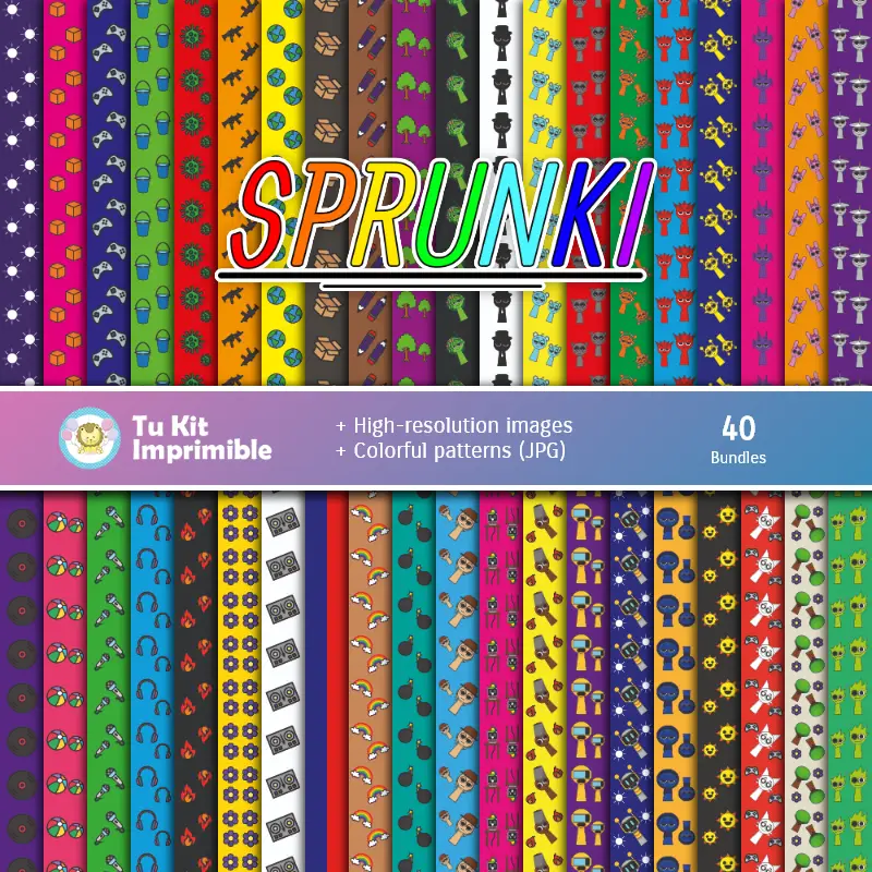 Ensemble de papiers numériques Sprunki - Fonds pour fêtes et scrapbooking
