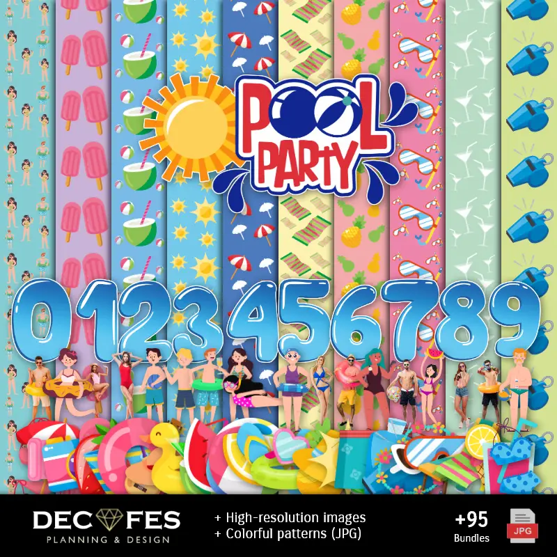 Festa na Piscina em Papel Digital - Imprimíveis para Scrapbooking e Projetos DIY