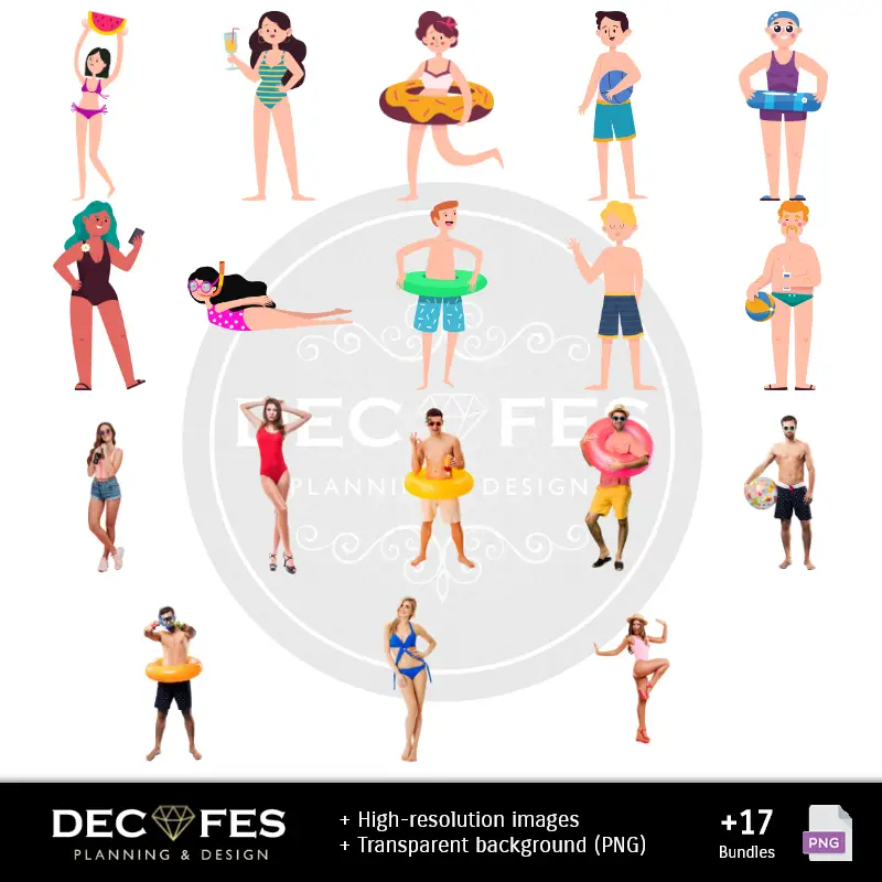 Personajes | Festa na Piscina em Papel Digital - Imprimíveis para Scrapbooking e Projetos DIY