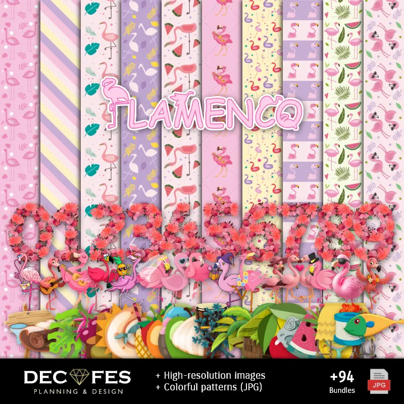 Papel Digital Flamencos - Imprimíveis para Scrapbook e DIY