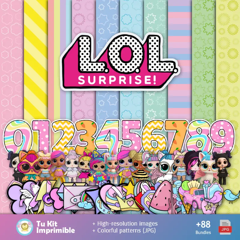 Números Temáticos | Fundos LOL Surprise - Papel Digital para Decoração
