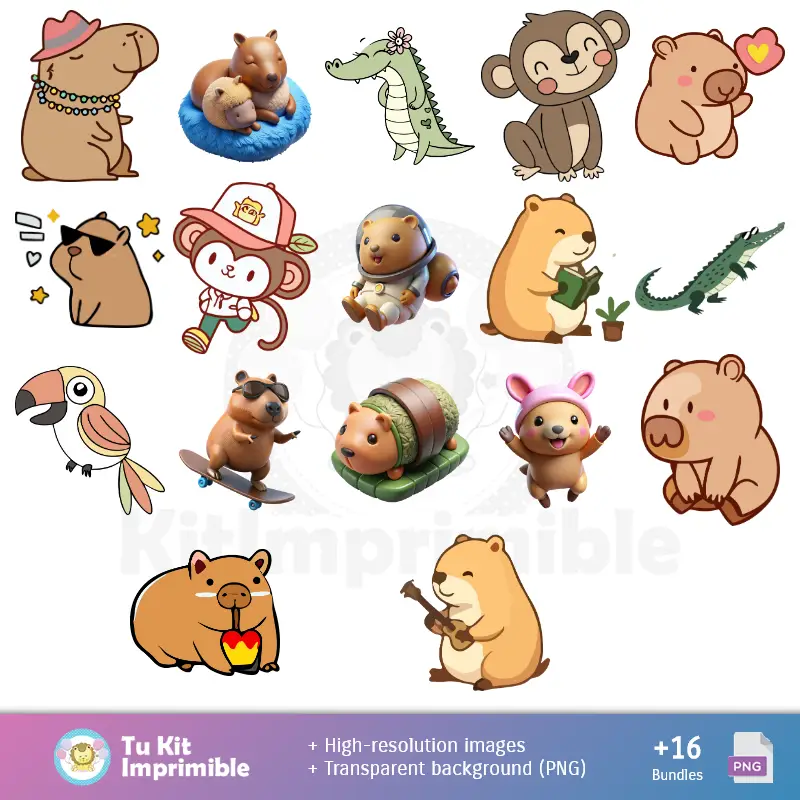 Collages | Fundos Capibara - Papel Digital para Decoração