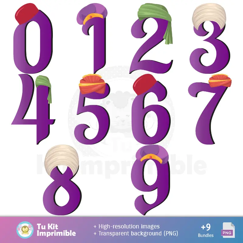 Números Temáticos | Fundos Aladdín e Jasmine - Papel Digital para Decoração
