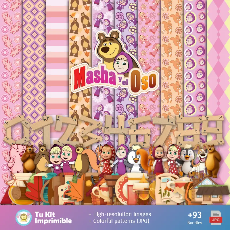 Fundos Masha e Oso - Papel Digital para Decoração