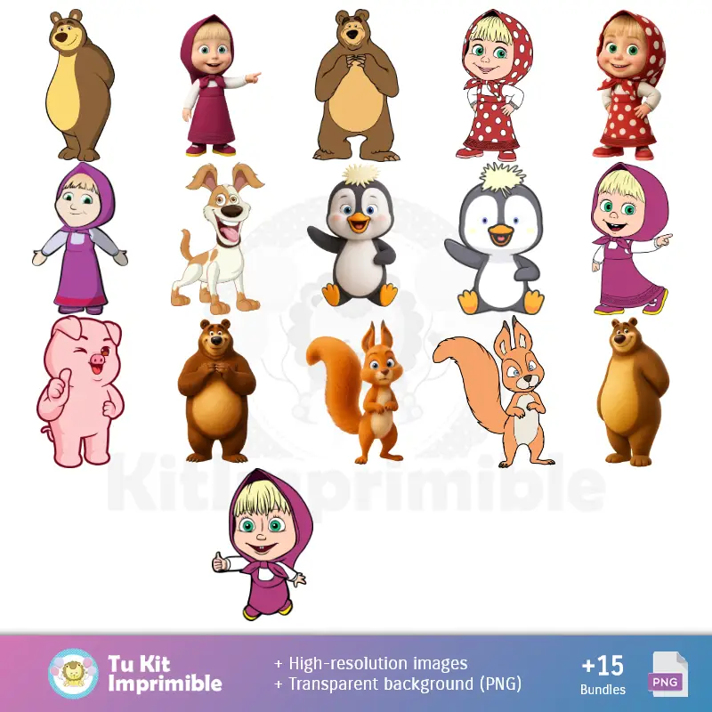 Personajes | Fundos Masha e Oso - Papel Digital para Decoração