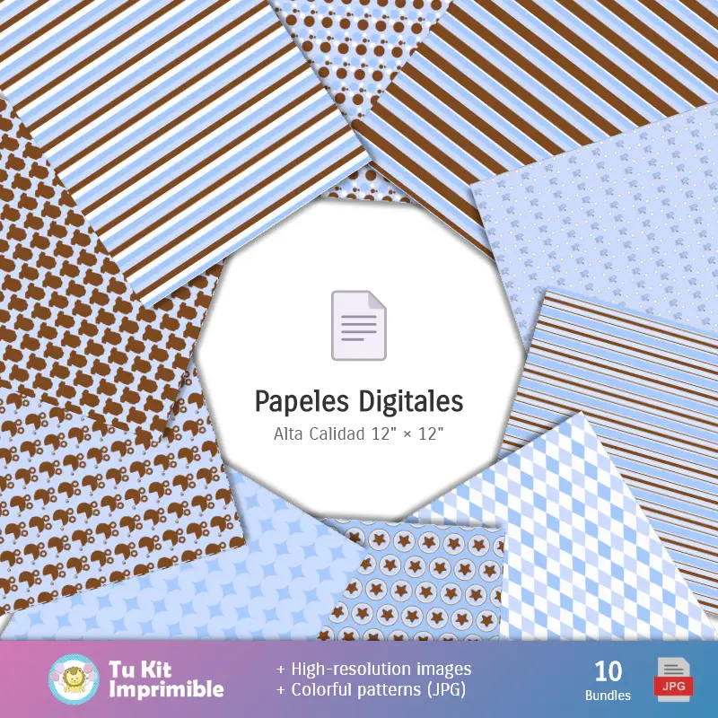 Collages | Fondos Bautizo Niño - Papeles Digitales para Decoración