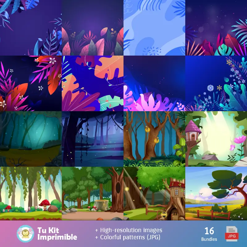 Personajes | Fondos Bosque Encantado - Papeles Digitales para Decoración