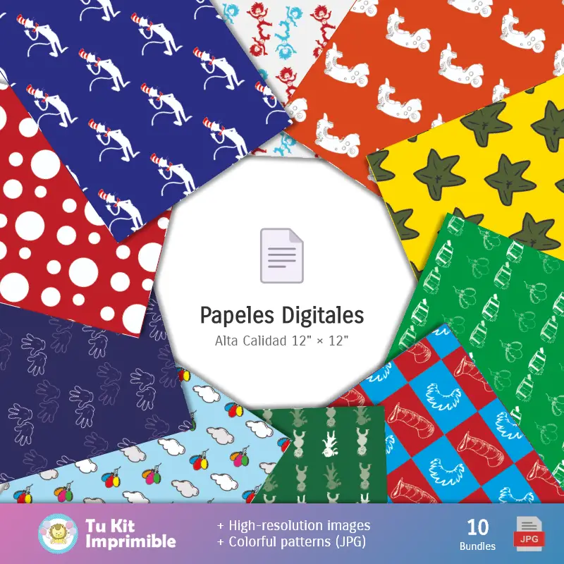 Collages | Fondos El Gato Ensombrerado - Papeles Digitales para Decoración