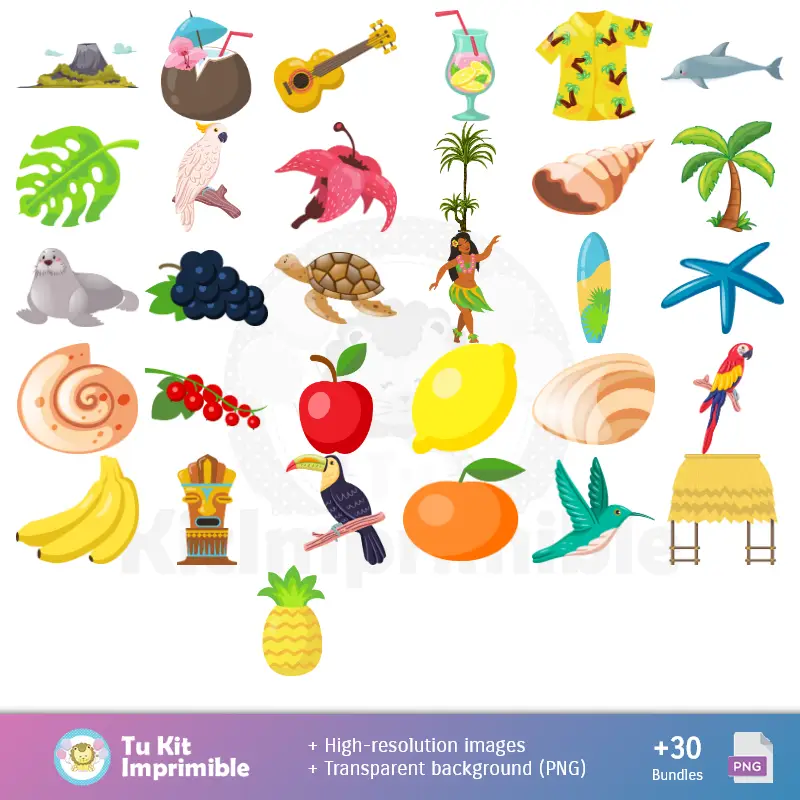 Accesorios | Fondos Fiesta Hawaiana Aloha - Papeles Digitales para Decoración