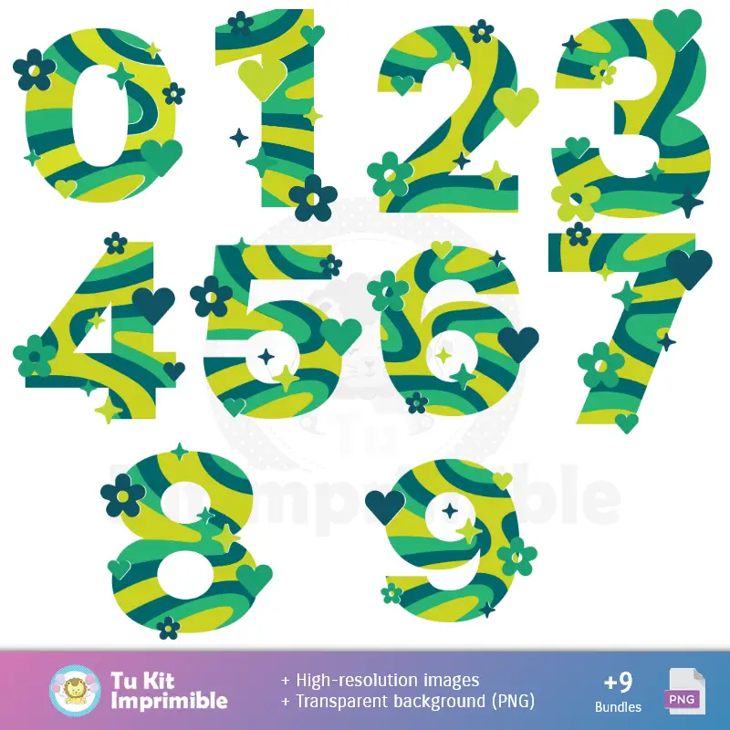 Números Temáticos | Fondos Fiesta Hawaiana Aloha - Papeles Digitales para Decoración