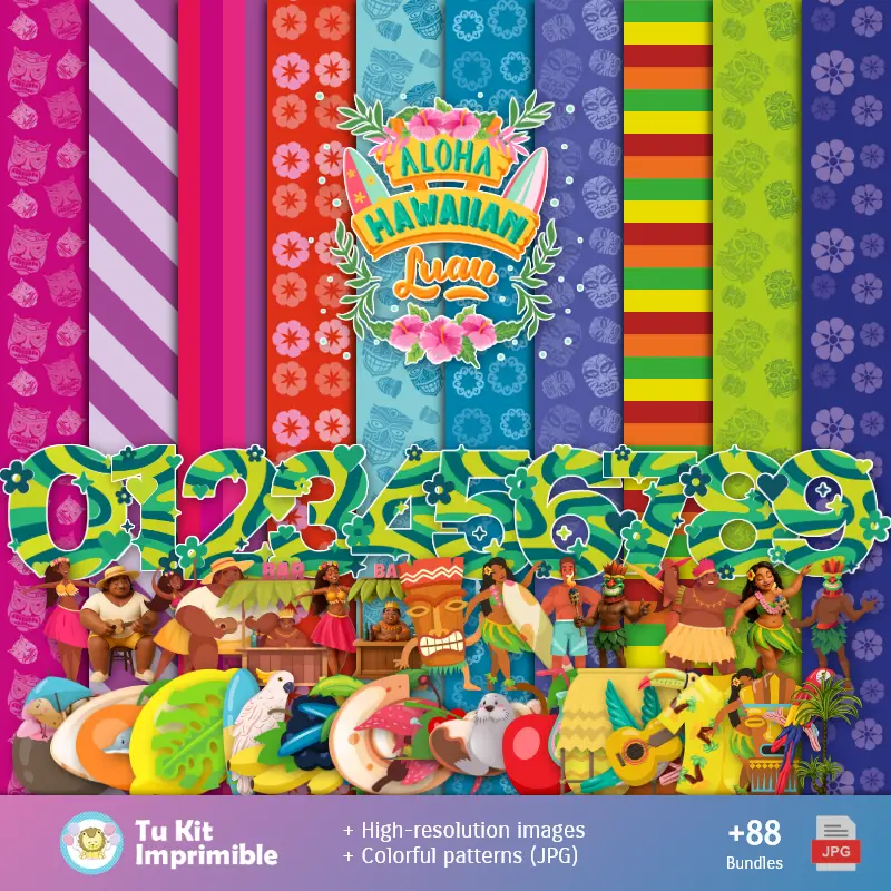 Fondos Fiesta Hawaiana Aloha - Papeles Digitales para Decoración