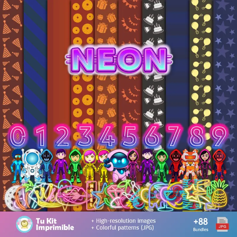 Fondos Fiesta Neón - Papeles Digitales para Decoración