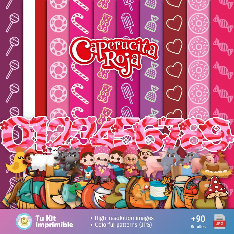 Números Temáticos | Fondos La Caperucita Roja y El Lobo - Papeles Digitales para Decoración
