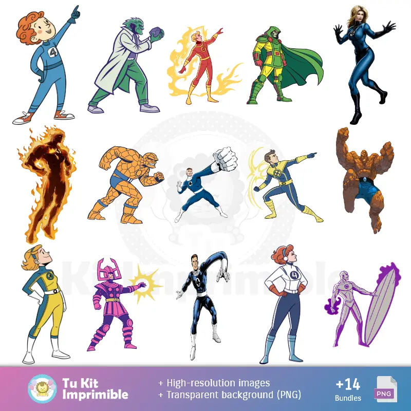 Personajes | Fondos Los 4 Fantásticos - Papeles Digitales para Decoración
