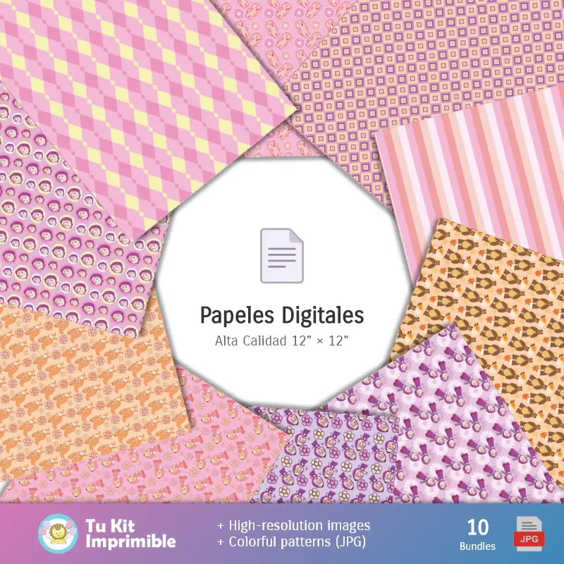 Collages | Fondos Masha y el Oso - Papeles Digitales para Decoración